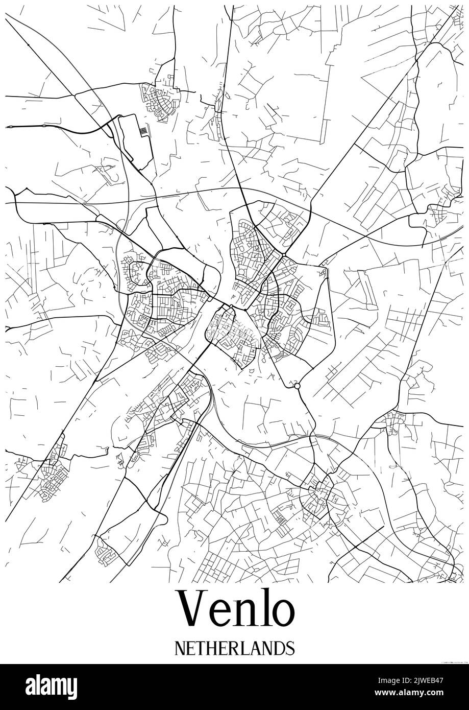 Mappa urbana in bianco e nero di venlo Foto Stock