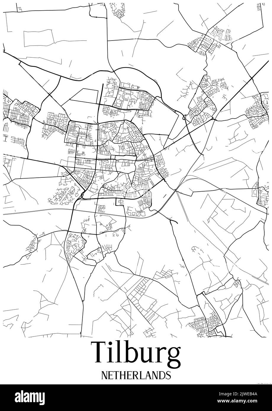 Mappa urbana in bianco e nero di tilburg Foto Stock