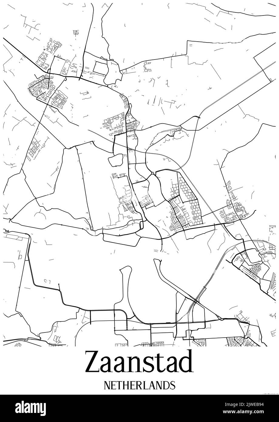 Mappa urbana in bianco e nero di zaanstad Foto Stock