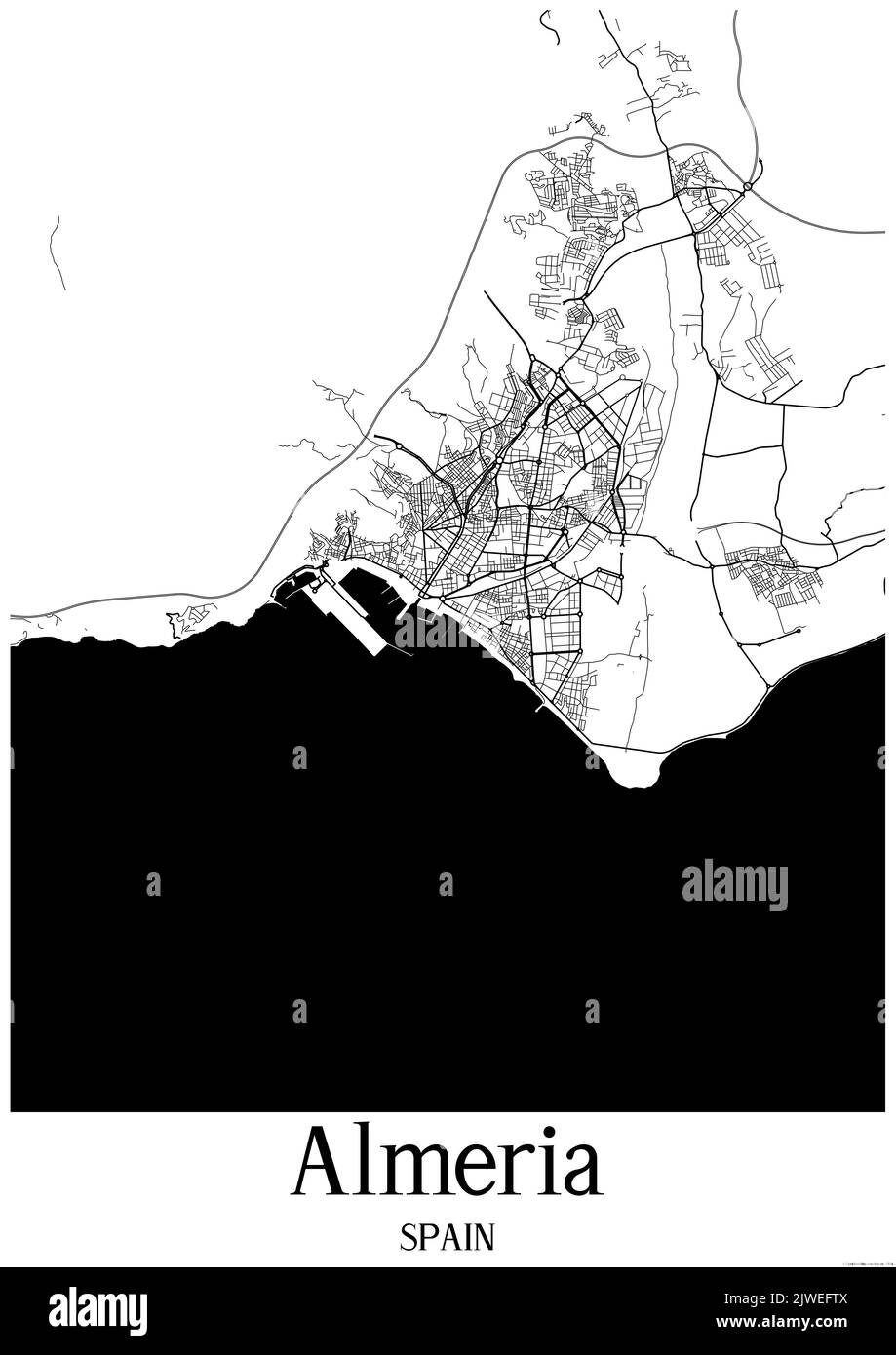 Mappa urbana in bianco e nero di almeria Foto Stock