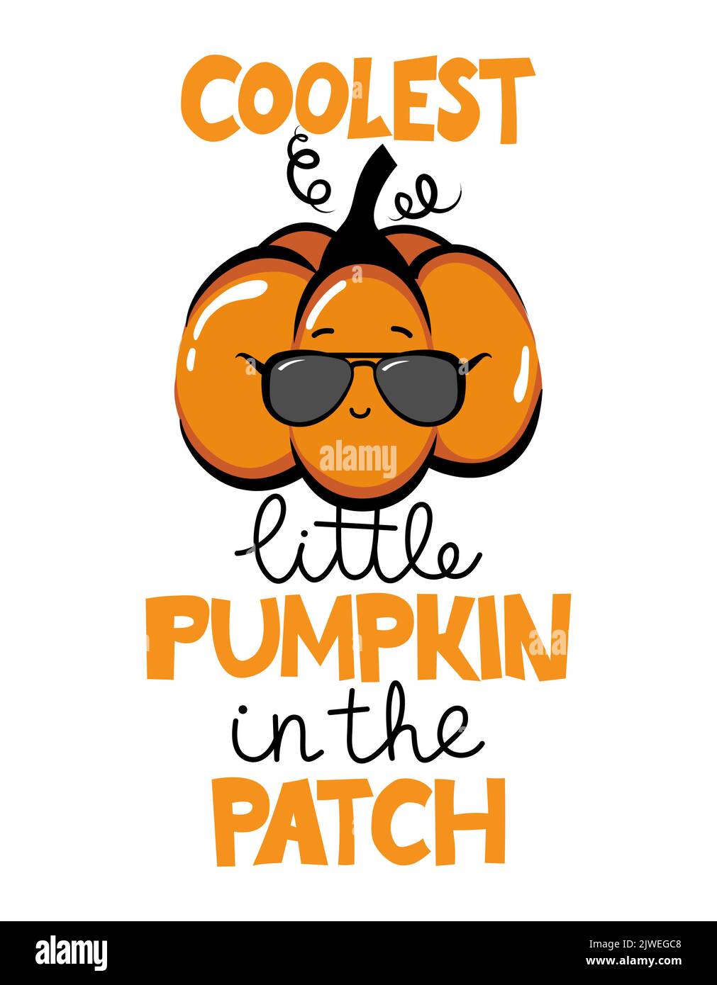 Zucca piccola più cool nel Patch - mano disegnata bella zucca con citazione per l'autunno. Poster a colori autunnale. Illustrazione Vettoriale