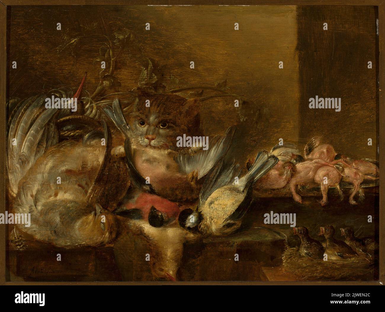 Uccelli morti e un gatto. Adriaenssen, Alessandro (1587-1661), pittore Foto Stock Uccelli morti e un gatto. Adriaenssen, Alessandro (1587-1661), pittore Foto Stock