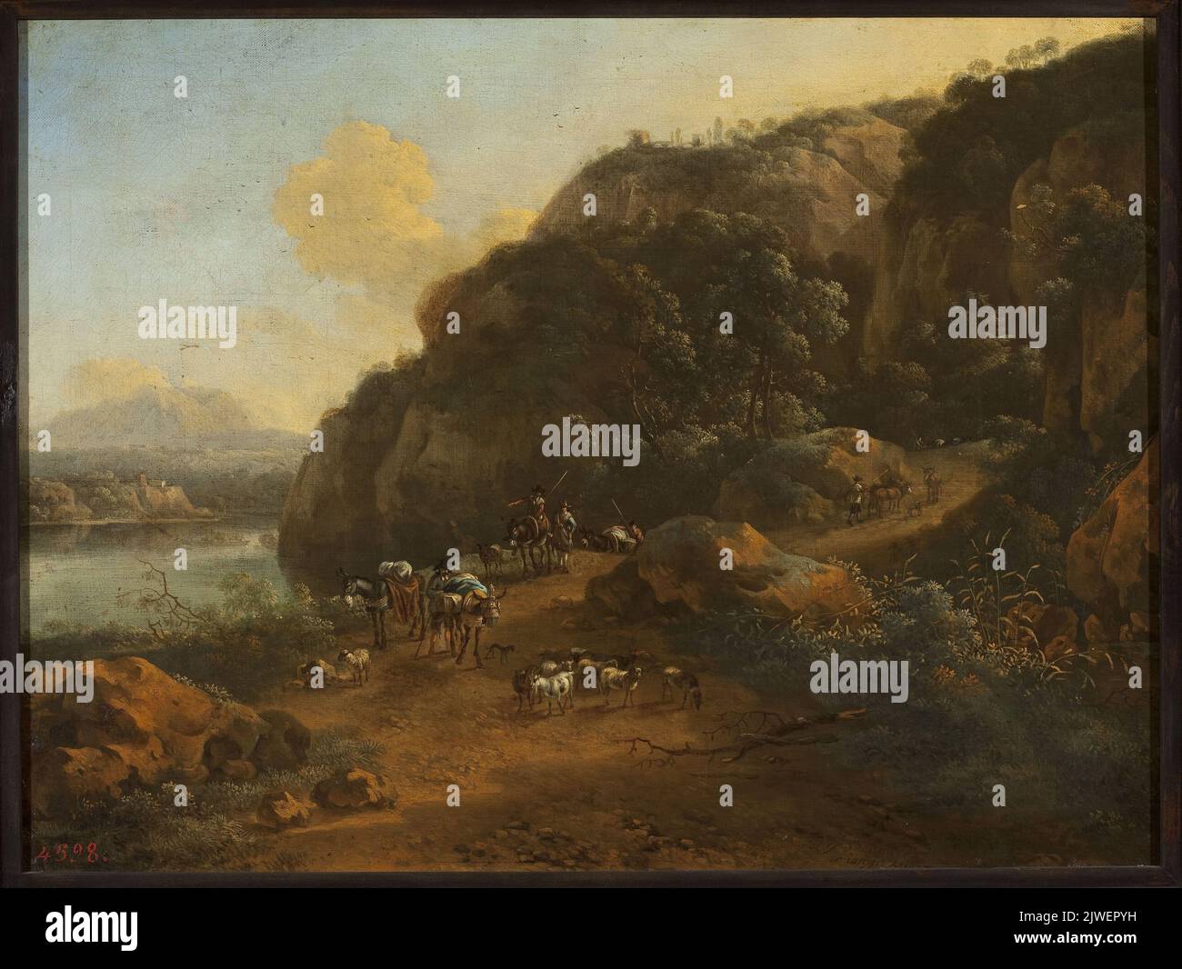 Paesaggio di montagna con i viaggiatori. Meer, Jan van der, II (1656-1705), pittore Foto Stock