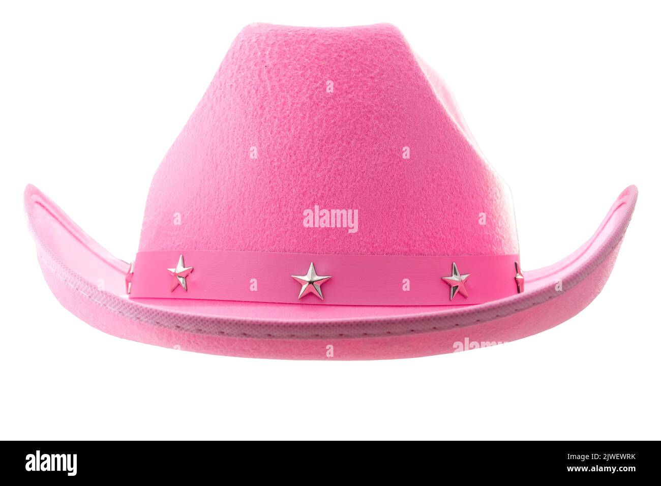 Cappello rosa da cowboy isolato su sfondo bianco con taglio del percorso per abiti femminili occidentali, femminilità delicata, cultura americana e f Foto Stock