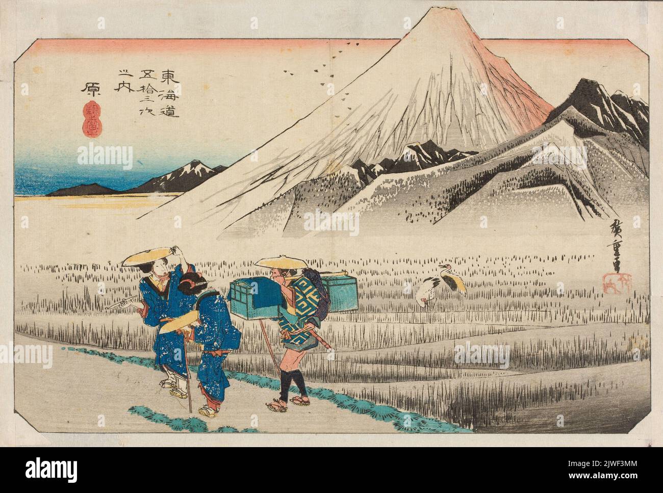 Stazione di Hara, Fuji al mattino, stampa della serie: Tokaido gojusan tsugi-no uchi (53 stazioni del Tokaido). Utagawa, Hiroshige i (1797-1858), artista grafico Foto Stock