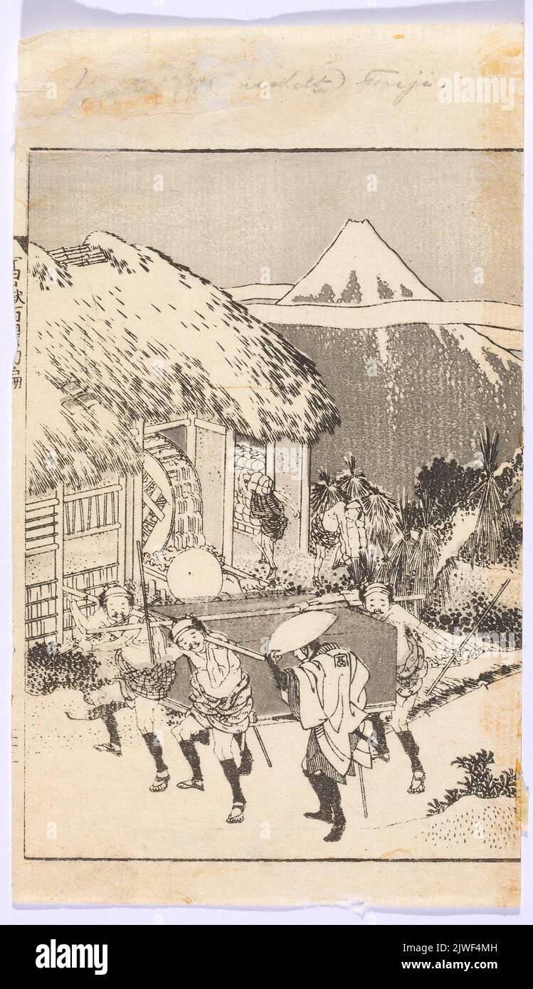 Viaggiare su bue; due carte dall'album: Fugaku hyakkei (100 viste di Mt. Fuji),. Katsushika, Hokusai (1760-1849), artista grafico Foto Stock