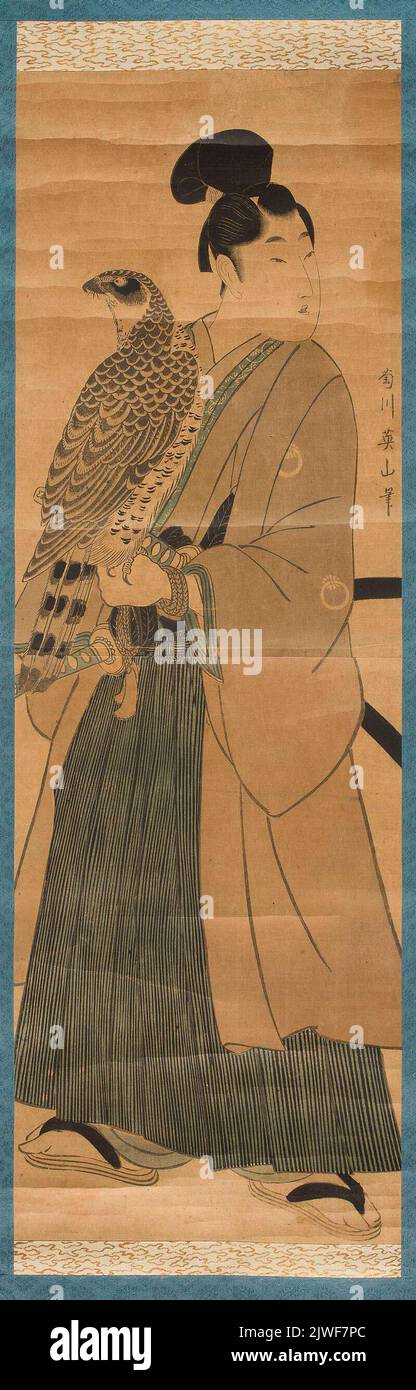 Giovane uomo con falco. Kikugawa, Eizan (1787-1867), artista grafico Foto Stock