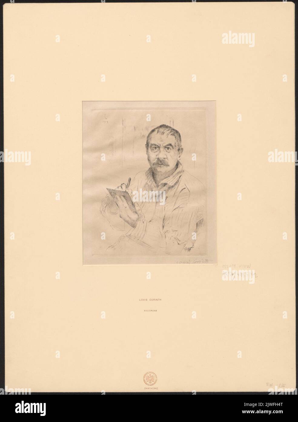 Selbstbildnis, radierend. Corinto, Lovis (1858-1925), artista grafico, Cassirer, Bruno (1872-1941), editore Foto Stock