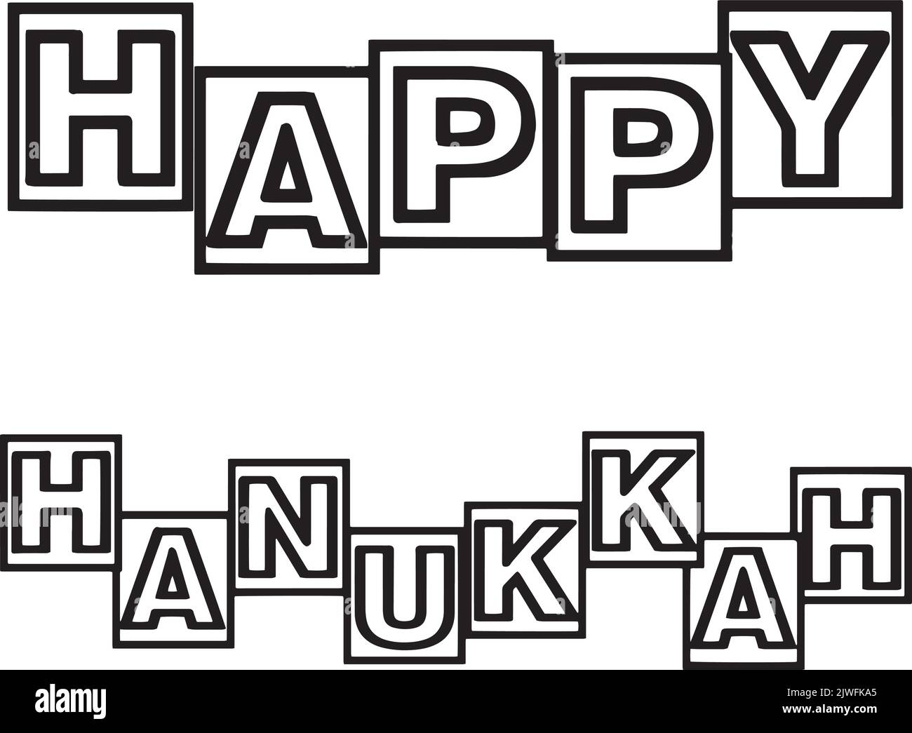 Happy Hanukkah isolato colorazione pagina per i bambini Illustrazione Vettoriale