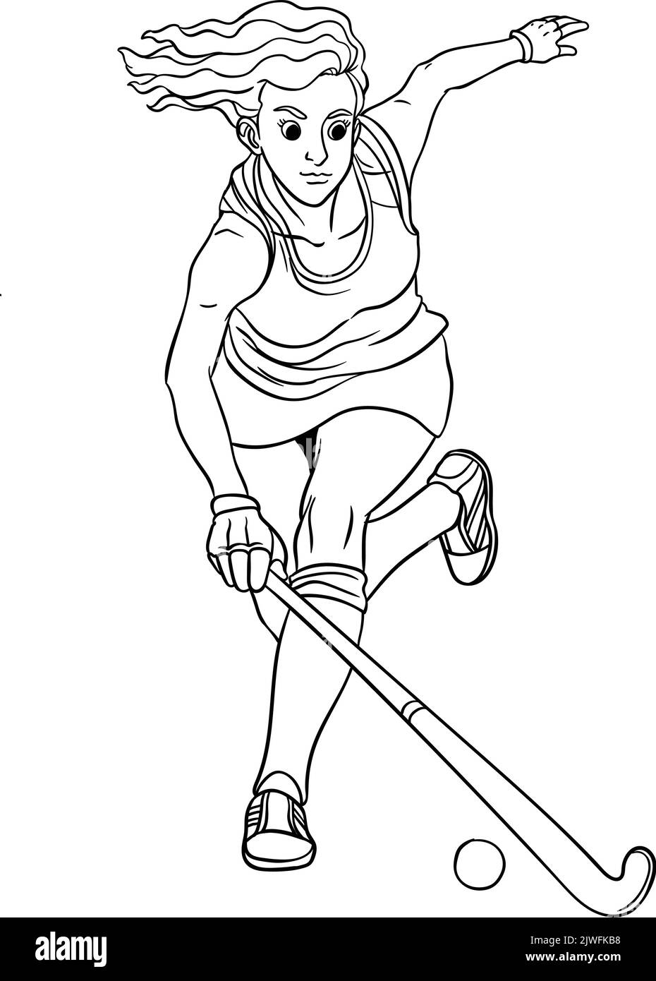 Field Hockey pagina da colorare isolata per bambini Illustrazione Vettoriale