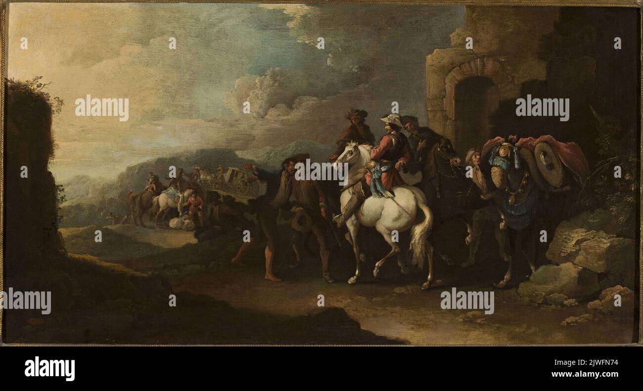 Cavalieri dalle rovine. Rugendas, Georg Philip (1666-1742), pittore Foto Stock