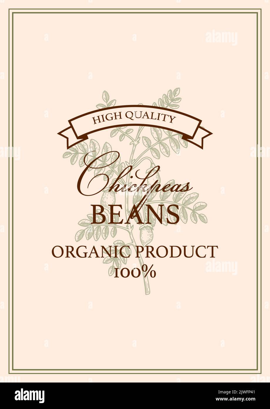 Design di confezionamento di ceci vintage disegnati a mano. Illustrazione vettoriale nello stile di schizzo. Illustrazione Vettoriale