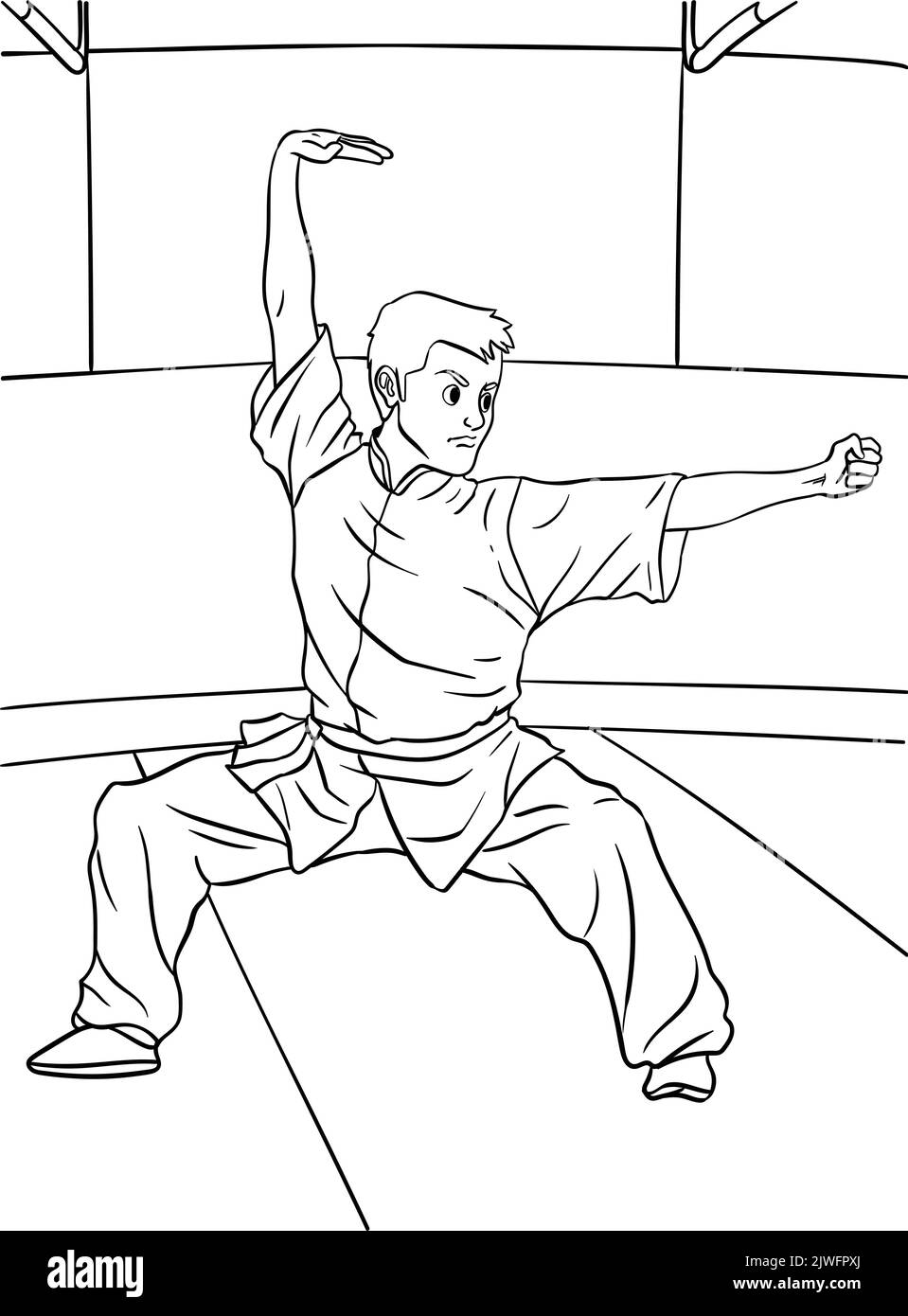 Kung fu Coloring Page for Kids Illustrazione Vettoriale