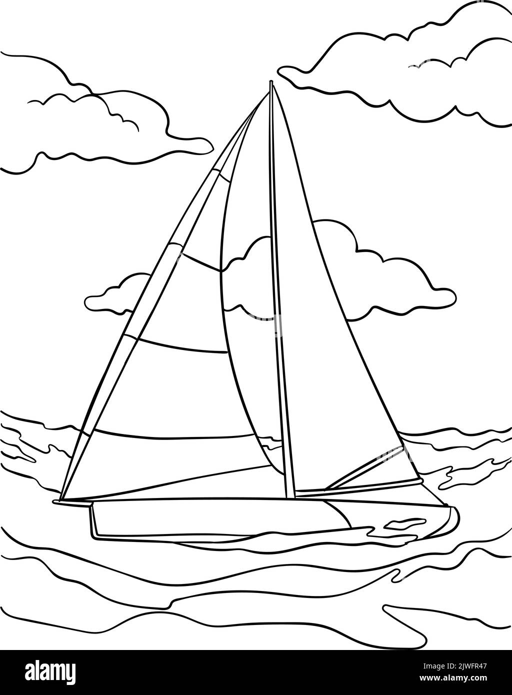 Pagina da colorare a vela per bambini Illustrazione Vettoriale