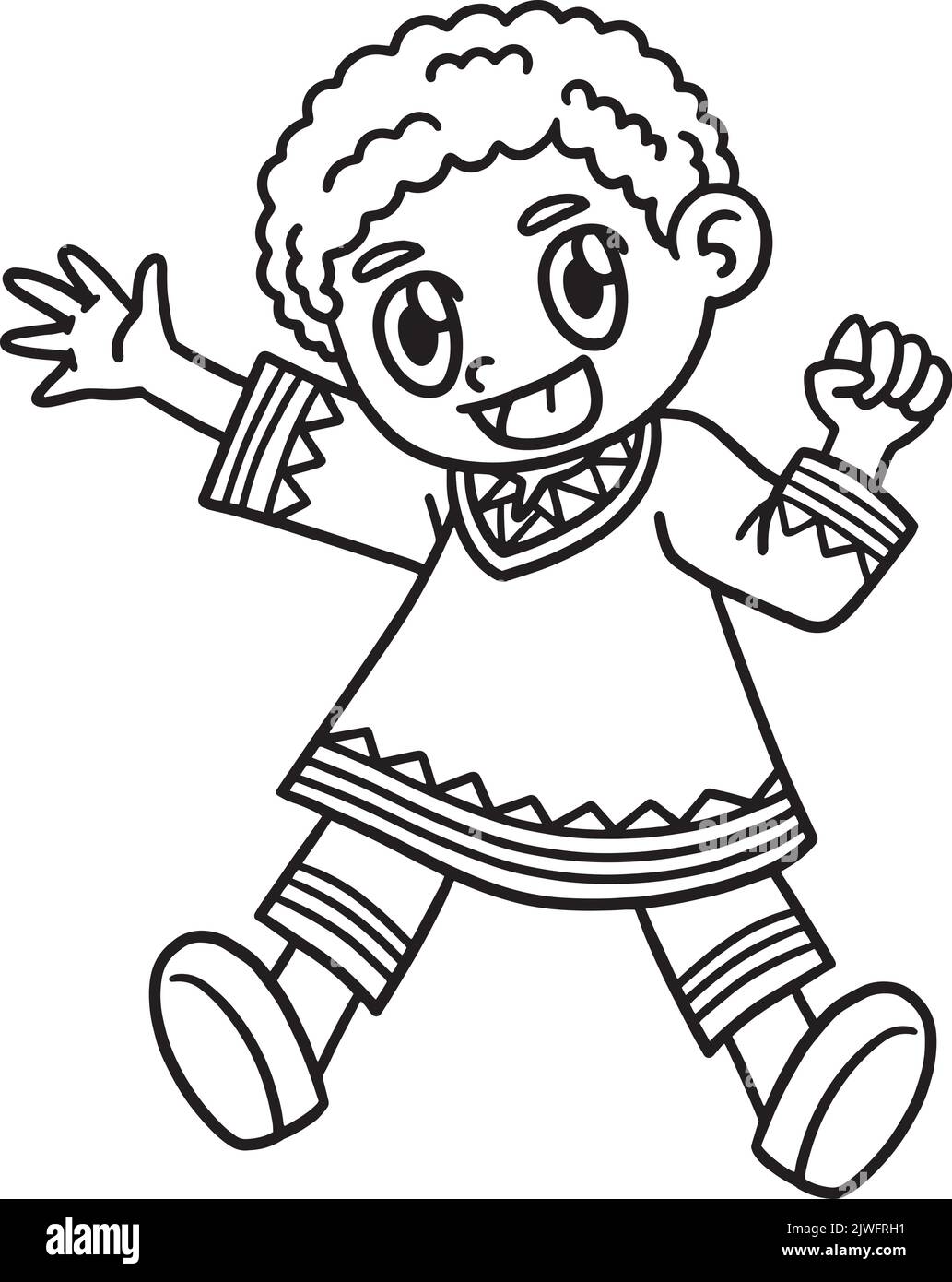 Kwanzaa bambino giocando isolato colorazione pagina Illustrazione Vettoriale