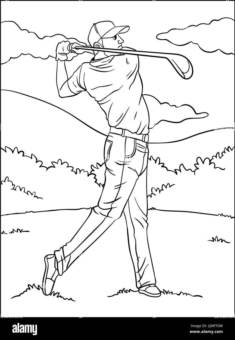 Golf colorazione pagina per bambini Illustrazione Vettoriale