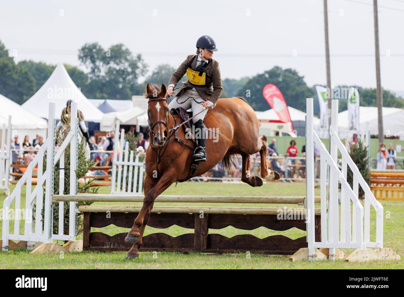 Il Moreton-in-Marsh Agricultural Show si svolge nel Gloustershire. Il Moreton Show si è tenuto per la prima volta nel 1949, sullo stesso sito che ha occupato da allora - parte della Batsford Estate - anche se è stato molto esteso nel corso degli anni. Il suo scopo principale è quello di migliorare il livello dell'agricoltura e dell'artigianato locale. Foto Stock