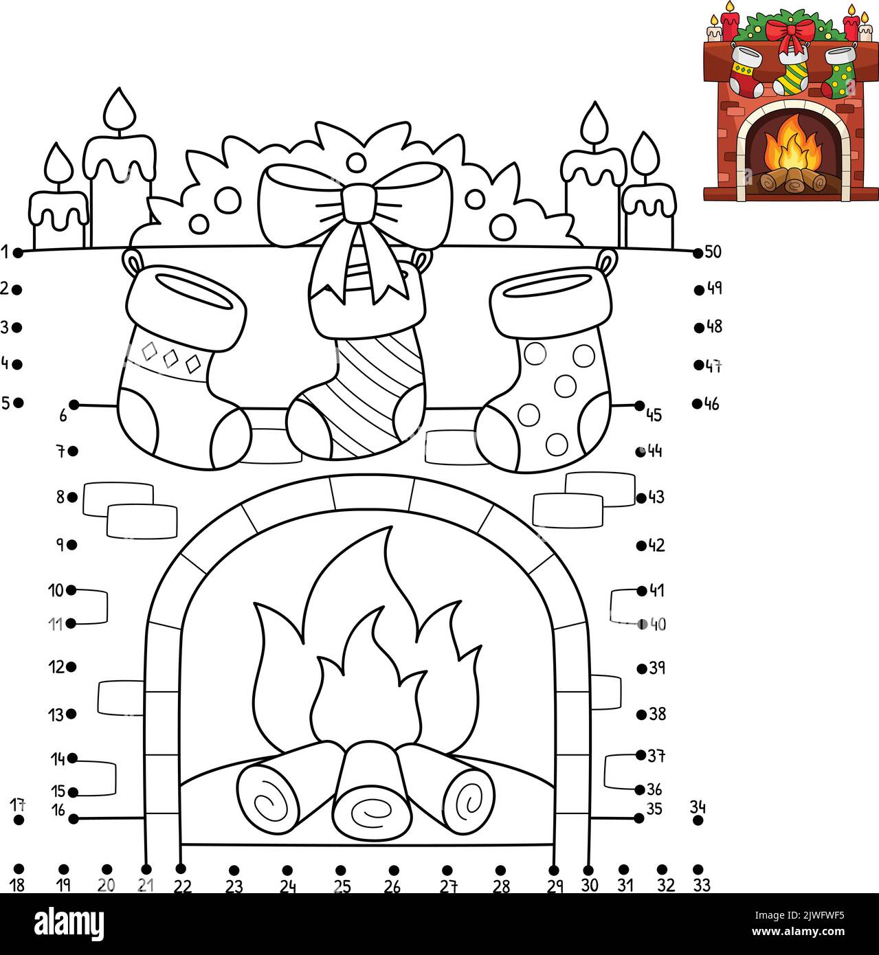 DOT to Dot Natale Camino colorazione pagina Illustrazione Vettoriale