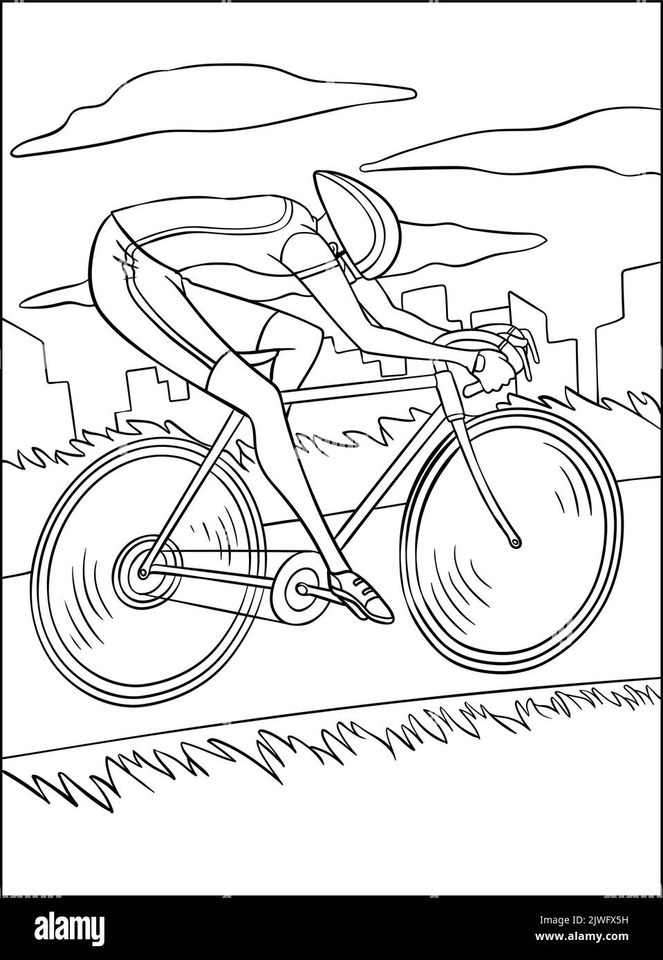 Road Bicycle Racing colorazione pagina per bambini Illustrazione Vettoriale