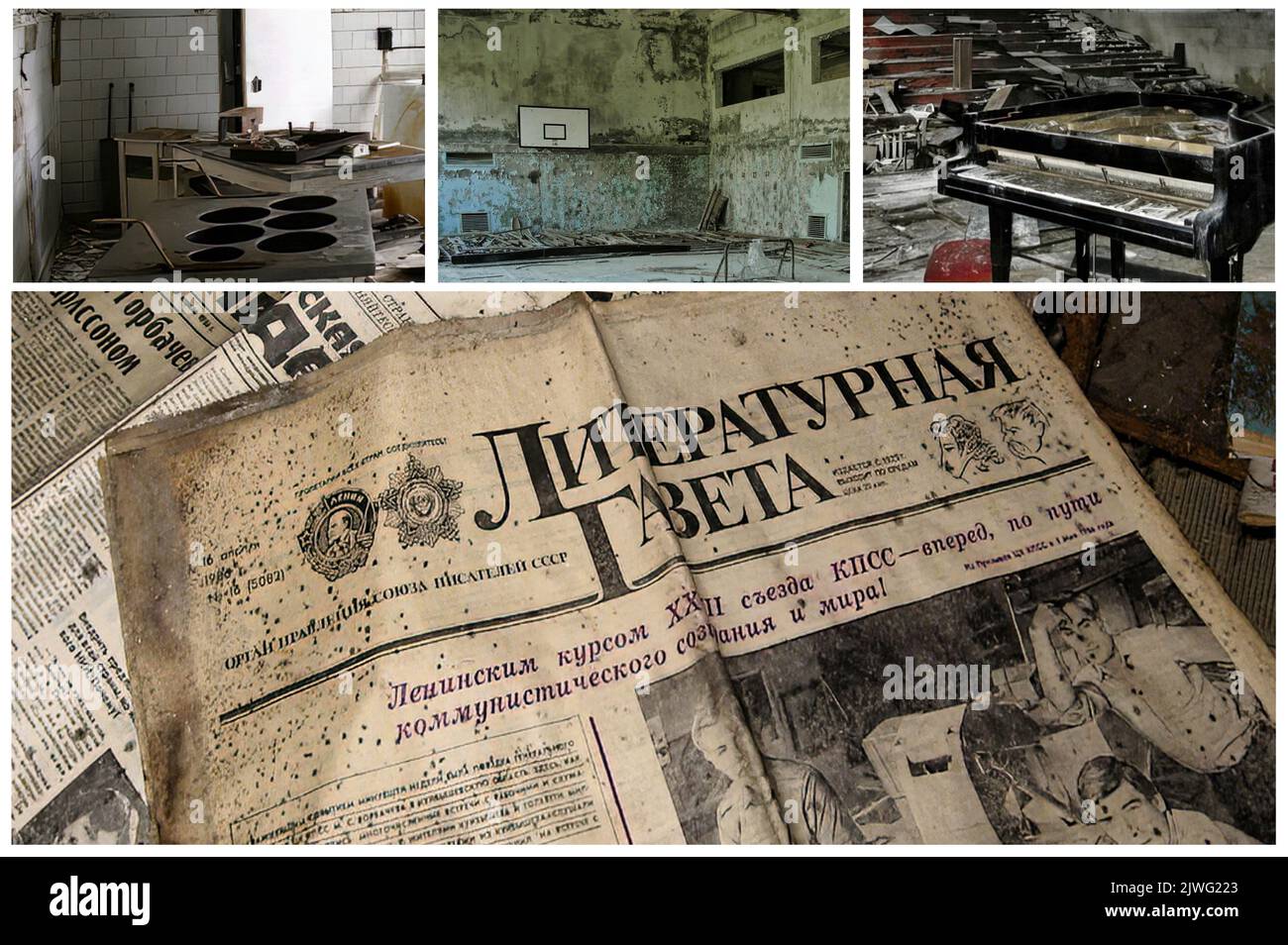 Interno di alcune case abbandonate dopo il disastro di Cernobyl nella città abbandonata di Pripyat (Ucraina) nella zona di esclusione, la città fantasma (1) Foto Stock