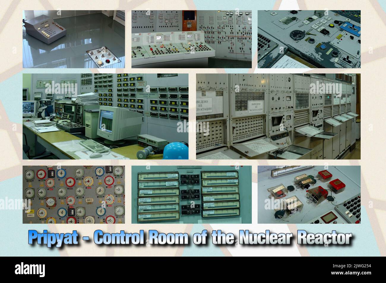 Una delle sale di controllo della centrale nucleare, dove nel 1986 si è verificata la terribile catastrofe di Cernobyl nella città fantasma di Pripyat (6) Foto Stock