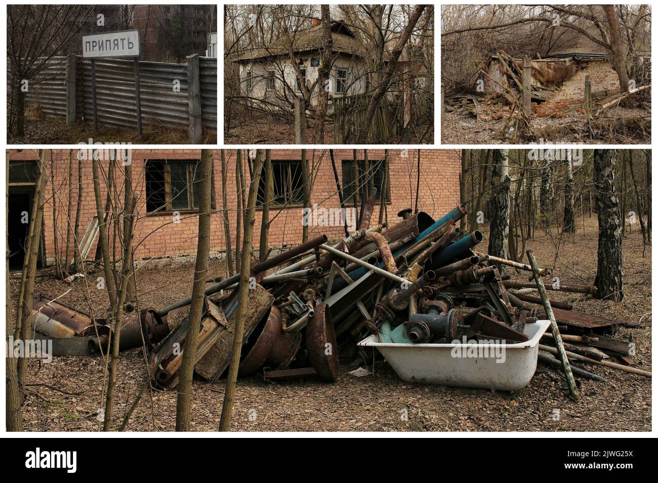 La città spettrale di Pripyat (Ukrain) famosa per il disastro di Chernobyl, nella sua zona di esclusione, ancora radioattiva e pericolosa. (2) Foto Stock