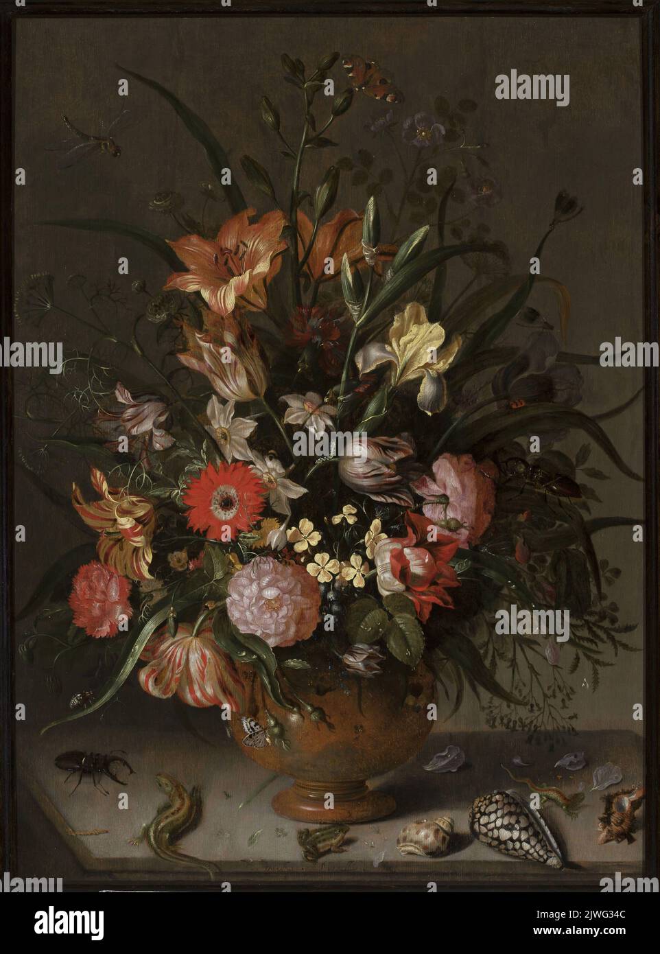 Bouquet di fiori in vaso, insetti e piccole creature. Marrel, Jacob (ca 1613/1614-1681), pittore Foto Stock