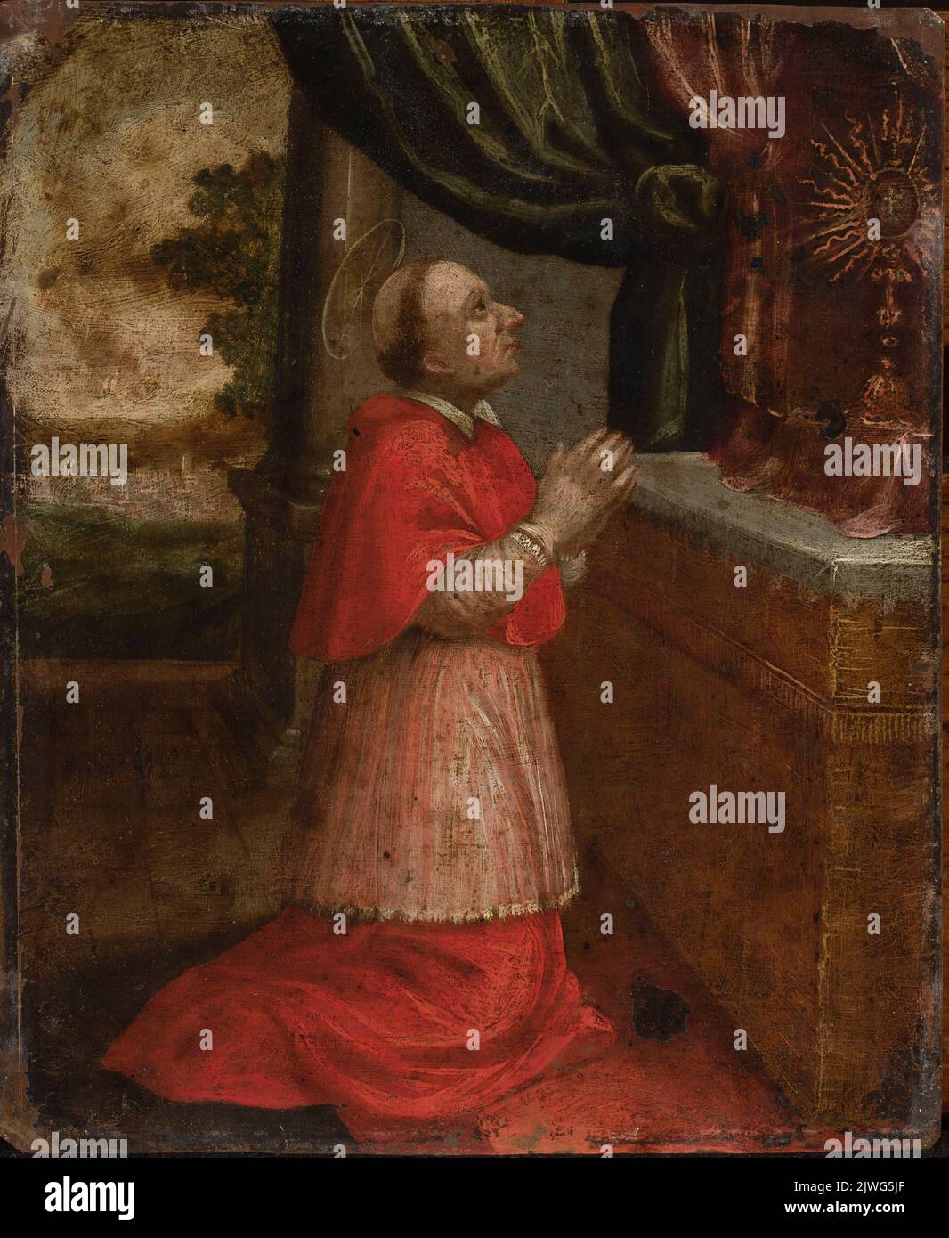 San Carlo Borromeo e Battesimo di Cristo – pittura bipartisima. Ignoto, pittore Foto Stock