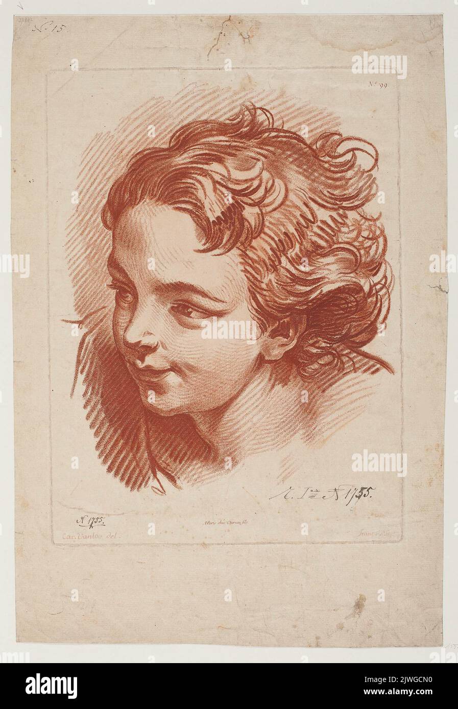 Studio della testa del bambino. Jean-Charles (1717-1769), artista grafico, Loo, Carle van (1705-1765), disegnatore, cartoonista Foto Stock