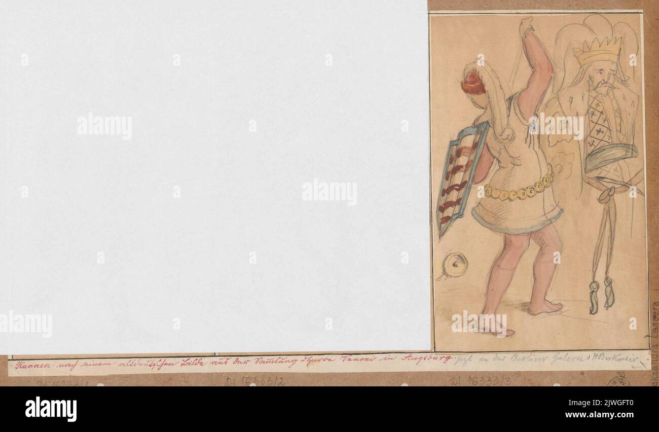 Guerriero ungherese e uomo in corona a mezza figura, schizzi basati su stampe o un dipinto. Minore, Aleksander (1814-1884), disegnatore, cartoonista, Burgkmair, Hans (1473-1531 ; st.), incisore Foto Stock