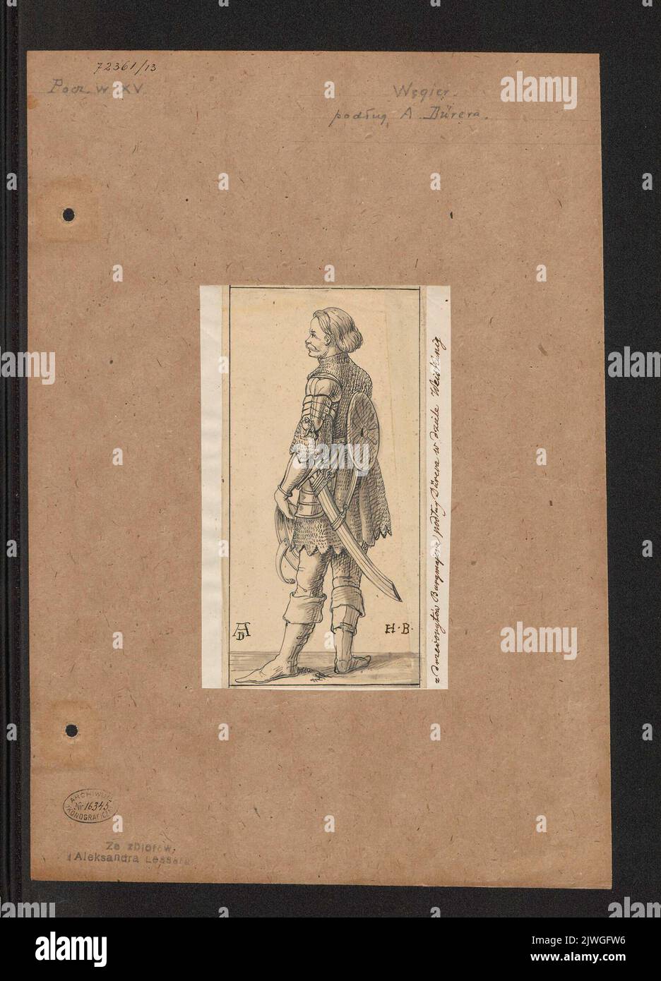 Guerriero ungherese in armature del 15th°/16th° secolo, secondo il taglio di legno di Hans Burgkmair e Albrecht Dürer del romanzo «Der Weisskunig» («il re bianco»). Burgkmair, Hans (1473-1531 ; st.), artista grafico, minore, Aleksander (1814-1884), disegnatore, cartoonista, Dürer, Albrecht (1471-1528), disegnatore, cartoonista Foto Stock