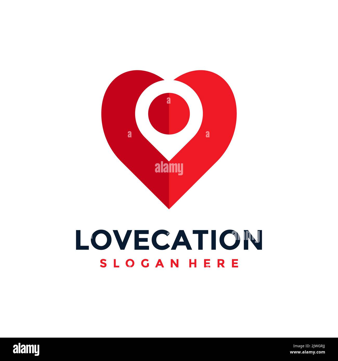 Modello di design con logo Love location. Concetto di luogo preferito isolato con stile piatto icona moderno. Puntatore della mappa creativa con simbolo del vettore cardiaco. Illustrazione Vettoriale