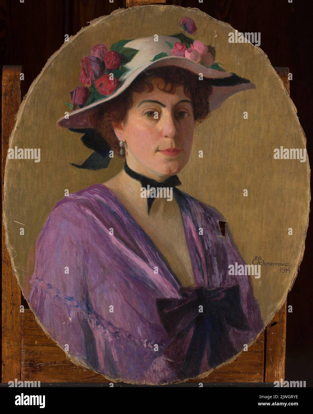 Ritratto di una donna in un cappello con fiori. Butrymowicz, Edward (1879-1944), pittore Foto Stock