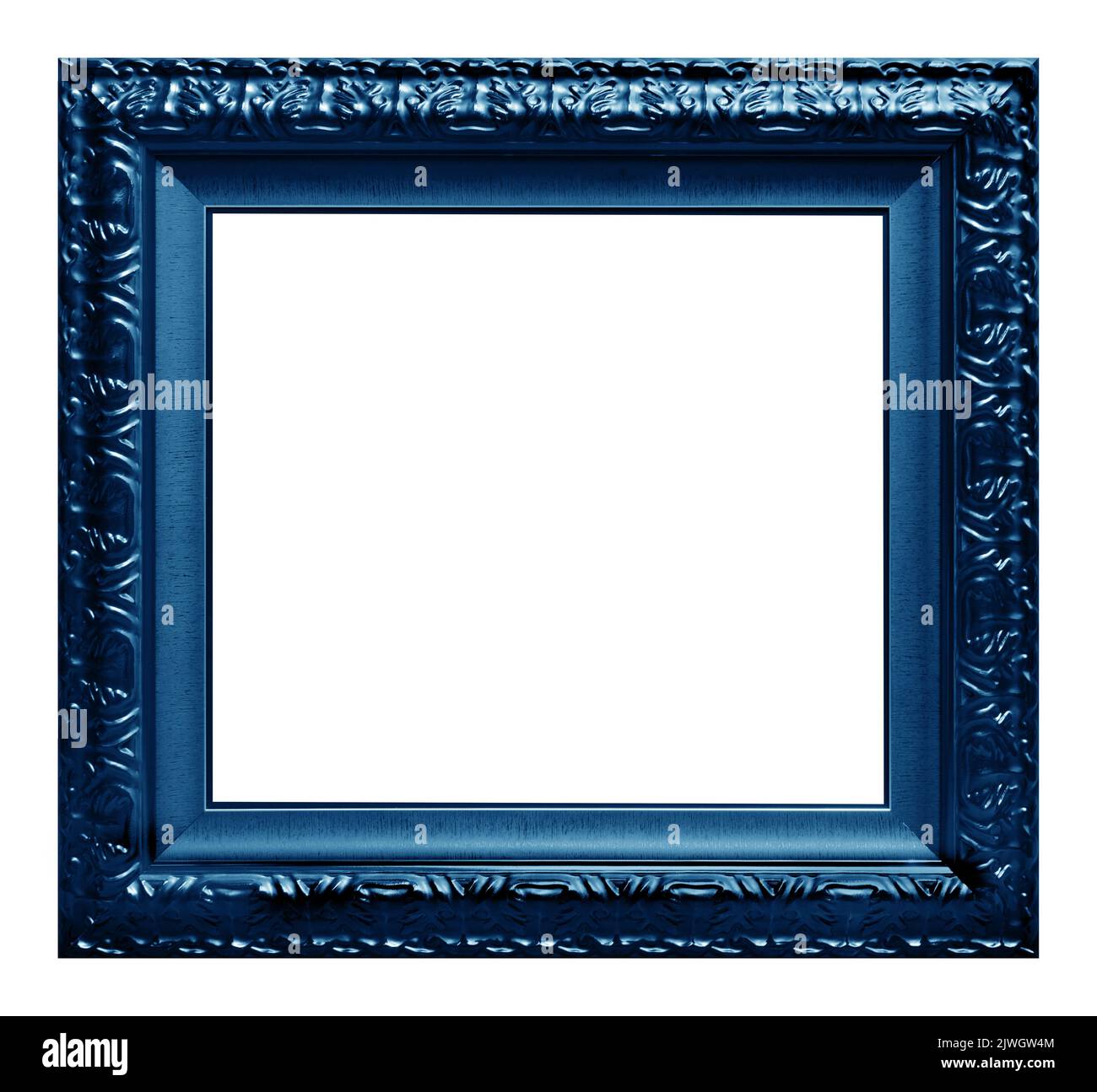 Antica cornice blu isolata su sfondo bianco. Foto Stock