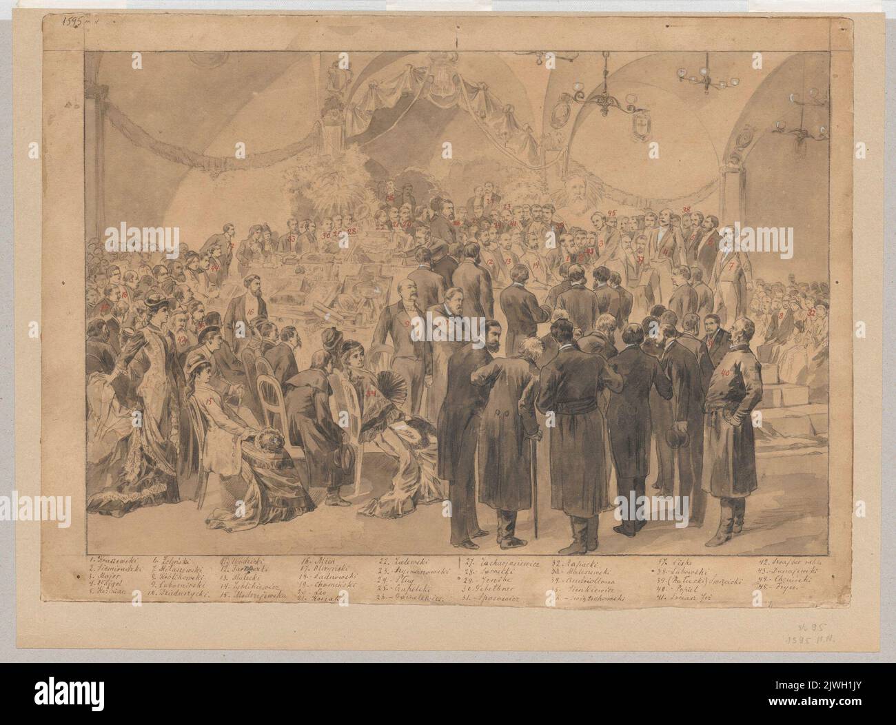 Celebrare il giubileo di Józef Ignacy Kraszewski al mercato di Sukiennice a Cracovia, dopo Elwiro Michał Andriolli. Piotrowski, Antoni (1853-1924), disegnatore, cartoonista, Andriolli, Elwiro Michał (1836-1893), disegnatore, cartoonista Foto Stock