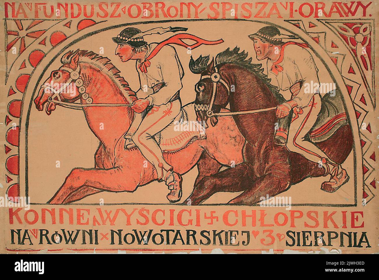 Konne wyścigi chłopskie na równi nowotarskiej. Sichulski, Kazimierz (1879-1942), autore, sconosciuto, editore Foto Stock