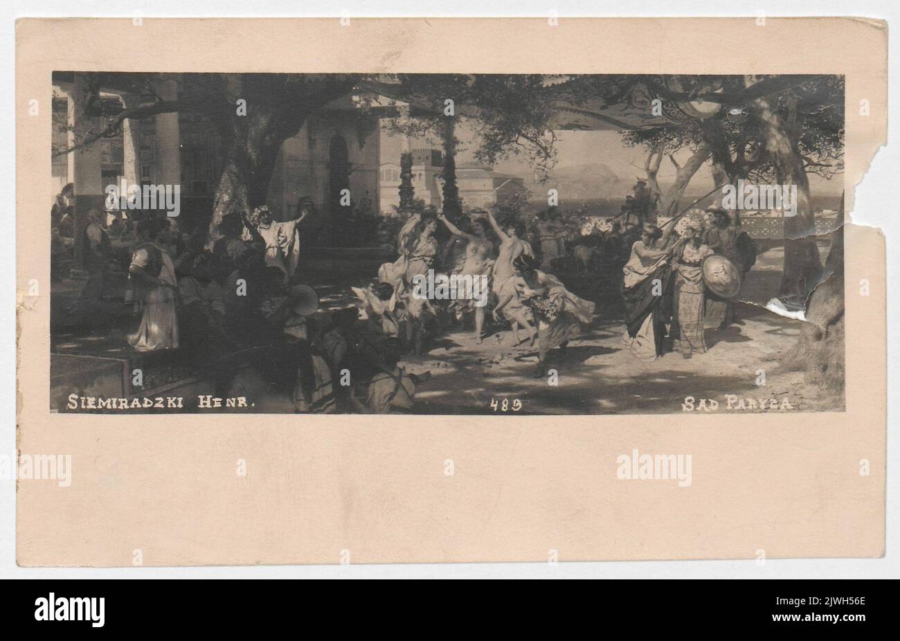 Riproduzione di un dipinto della collezione della Zachęta fine Arts Society: Henryk Siemiradzki (1843-1902), Sąd Parysa (il Giudizio di Parigi), olio, tela, 1892 (attualmente nella collezione del Museo Nazionale di Varsavia). Leonar (fl. CA 1930), casa editrice, Towarzystwo Zachęty Sztuk Pięknych (Warszawa ; 1860-1940), editore Foto Stock
