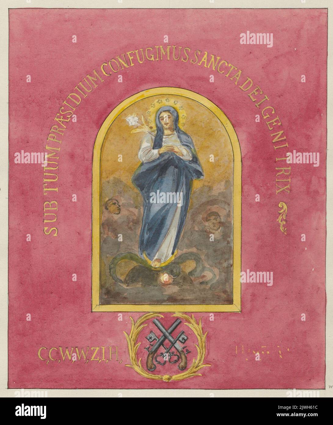 Bandiera araldica della gilda dei fabbri, 1778 – fianco con l'immagine della Santa Madre della nascita Immacolata (Immacolata). Stettolcman, Władysław Roman (1873-1950), disegnatore, cartoonista Foto Stock