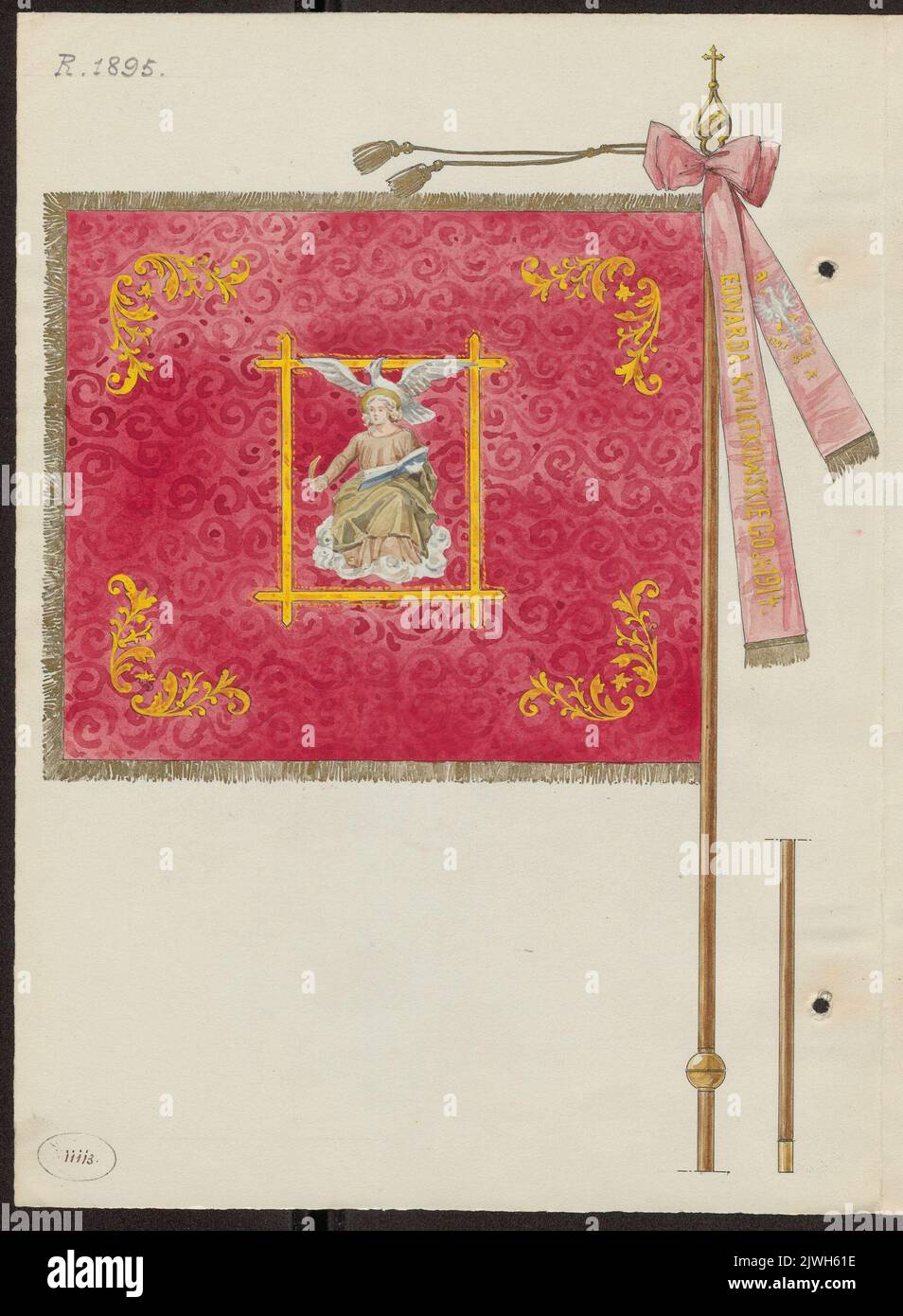 Bandiera araldica dell'associazione di compagni di libreria, 1895 - lato con immagine di San Giovanni Evangelista. Stettolcman, Władysław Roman (1873-1950), disegnatore, cartoonista Foto Stock