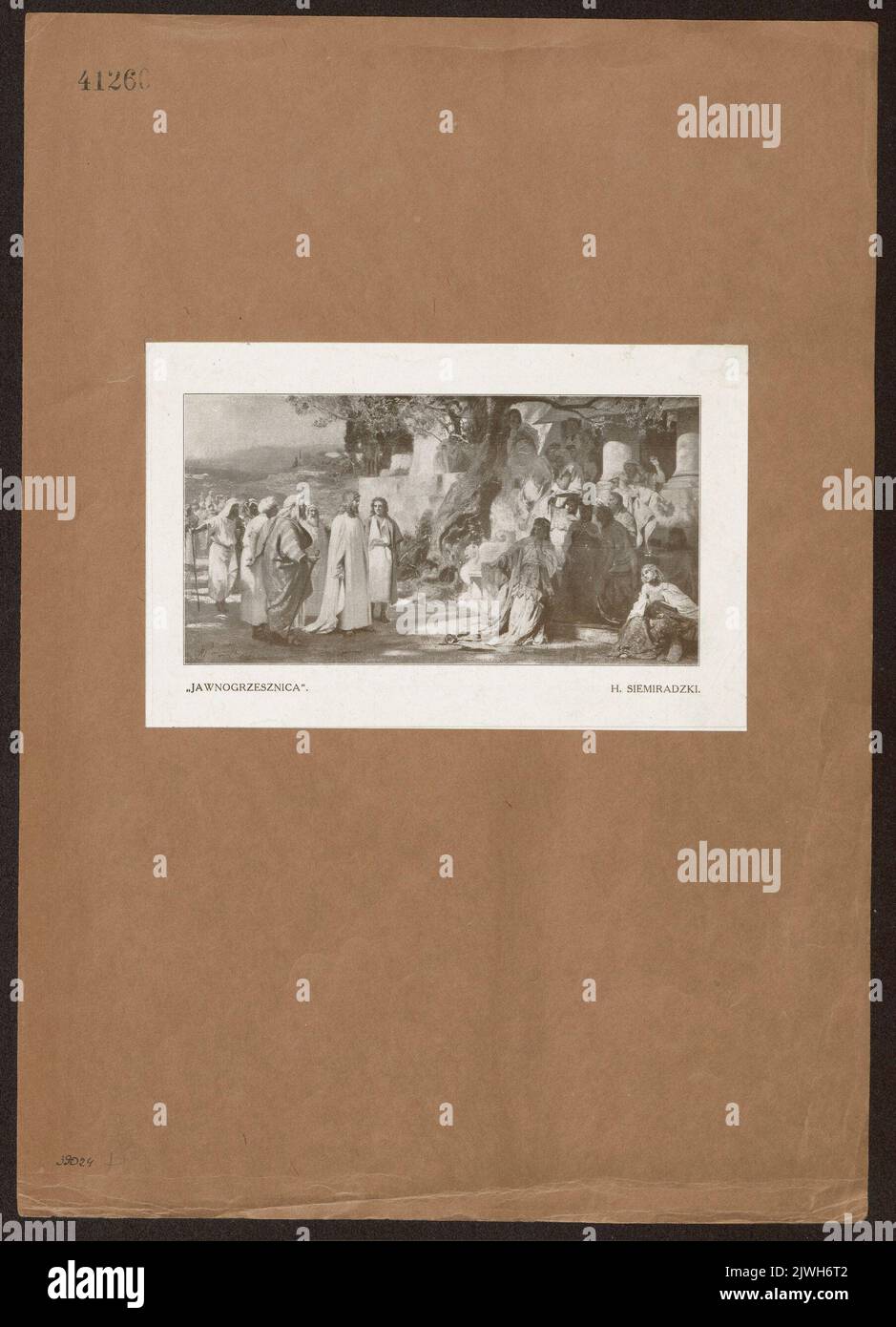 Invito all'apertura di una mostra di pittura polacca presso il salone d'arte di Abe Gutnajer, indirizzo Mazowiecka 16, sabato 1st novembre (1924?), con una riproduzione del dipinto di Henryk Siemiradzki (1843-1902) `sinner'. Sconosciuto, fotografo, Salon Sztuki Abe Gutnajera (Warszawa ; ok. 1915-1939), editore Foto Stock