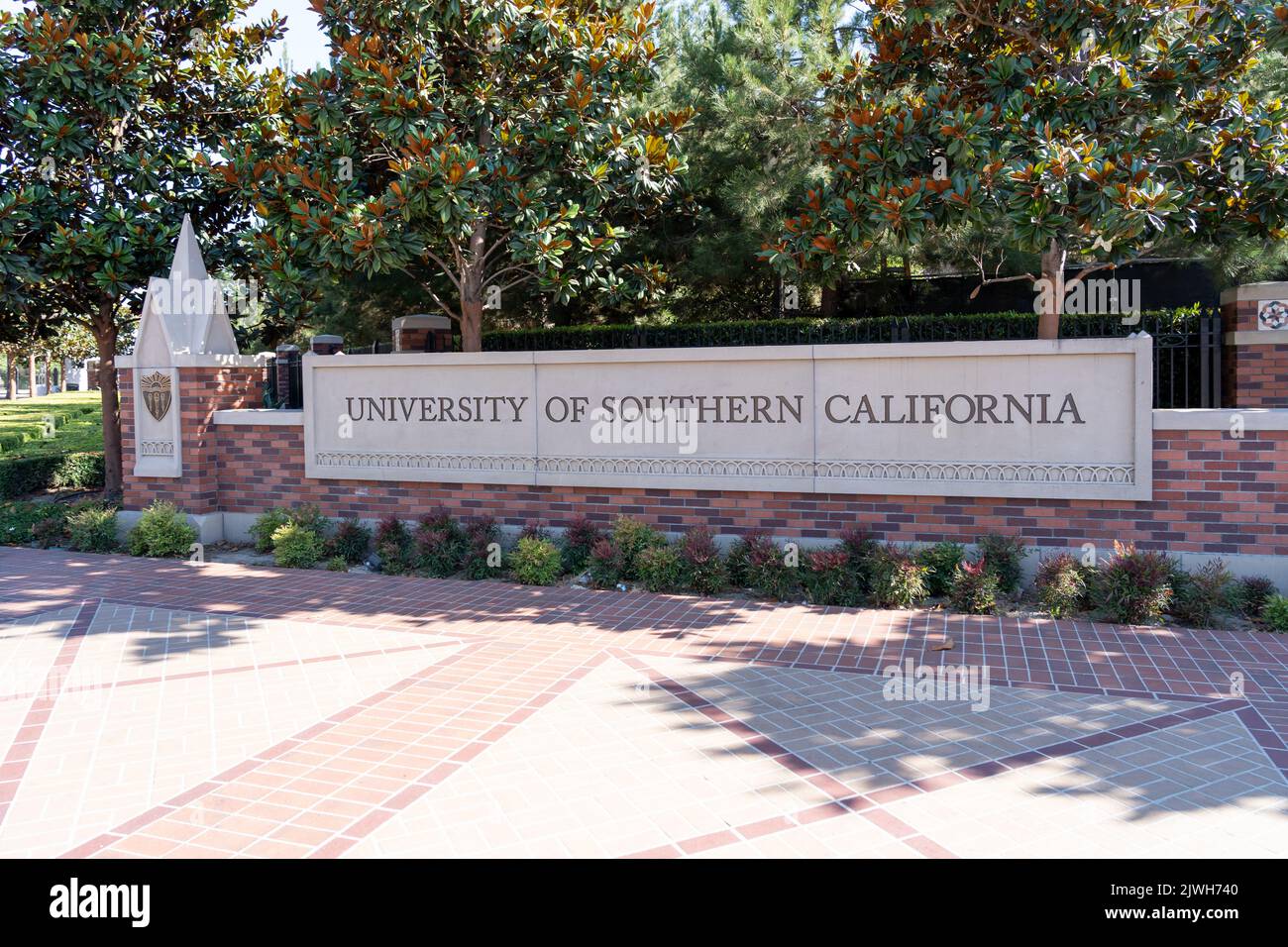 Los Angeles, CA, USA - 5 luglio 2022: Il segno della University of Southern California a Los Angeles, CA, USA. Foto Stock