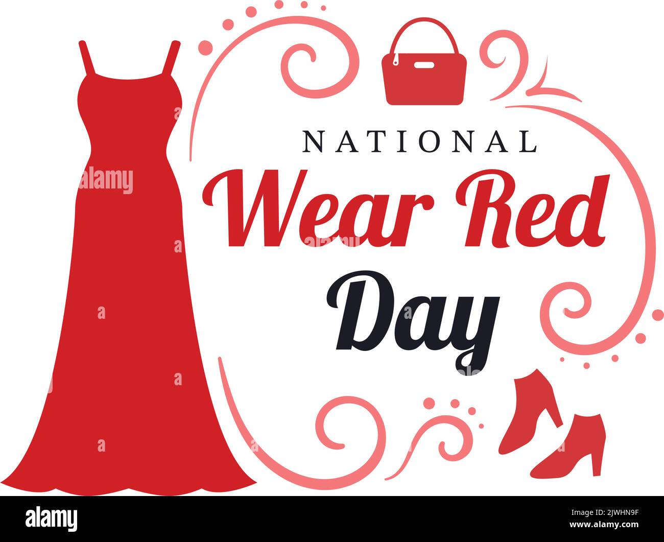 National Wear Red Day il 7th febbraio modello disegnato a mano Cartoon Flat Illustrazione per informare le donne malattie cardiache progettazione Illustrazione Vettoriale