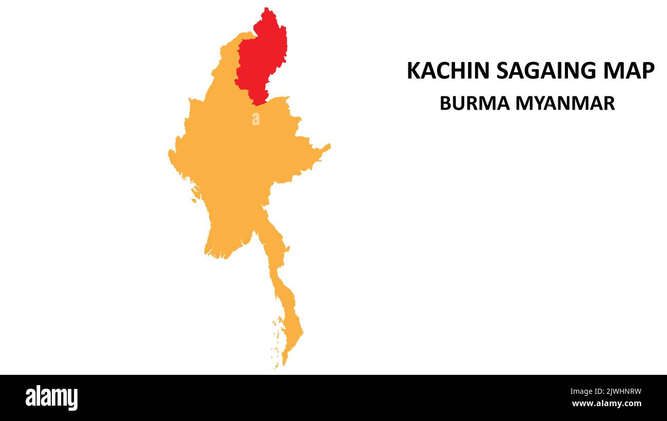 Mappa dello Stato e delle regioni di Kachin evidenziata sulla mappa di myanmar Birmania. Illustrazione Vettoriale