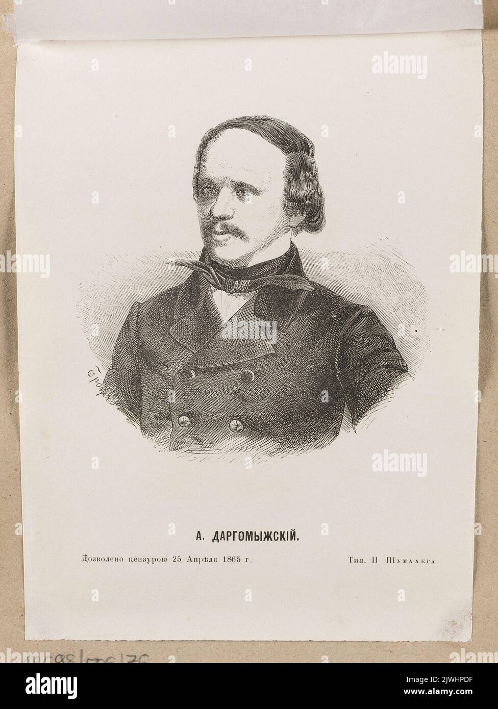 Ritratto di Alexander Sergeyevich Dargomzhynsky. Szumacher, I. (Pietroburgo ; Zakład grafica ; ca 1860-1870), tipografia, Sconosciuto, artista grafico, Brosz, K. (Petersburg ; fl. CA 1860-1870), disegnatore, cartoonista Foto Stock