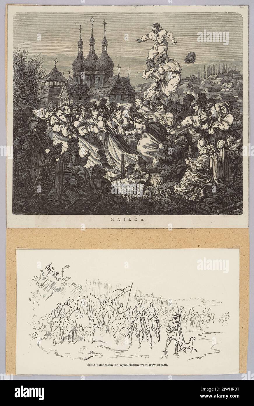 Riproduzione del disegno: Juliusz Kossak (1824-1899), 1. Indumenti intimi 2. Schizzo ausiliario per determinare le dimensioni di un dipinto; estratti da una rivista. Sconosciuto, fotografo, Juliusz Kossak (1824-1899), disegnatore, cartoonista, Tygodnik Ilustrowany (Warszawa ; czasopismo ; 1859-1939), editore, Styfi, Jan (1839-1921), taglialegno Foto Stock