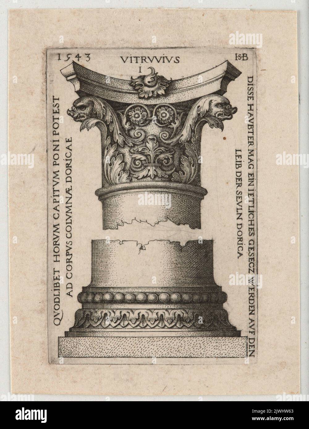 Capitale e base di una colonna dorica. Beham, Sebald (1500-1550), artista grafico Foto Stock