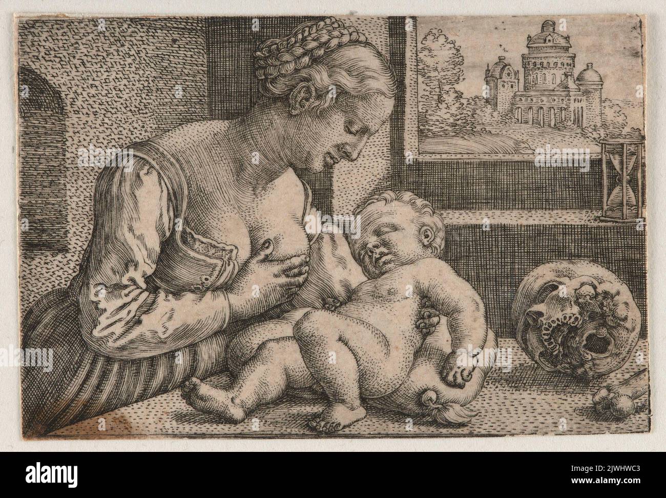 Madonna e un cranio e una crossbone. Beham, Barthel (1502-1540), artista grafico Foto Stock