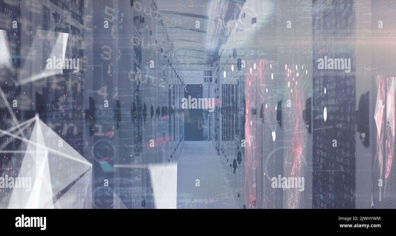 Immagine dell'elaborazione dei dati su connessioni, luci e server Foto Stock