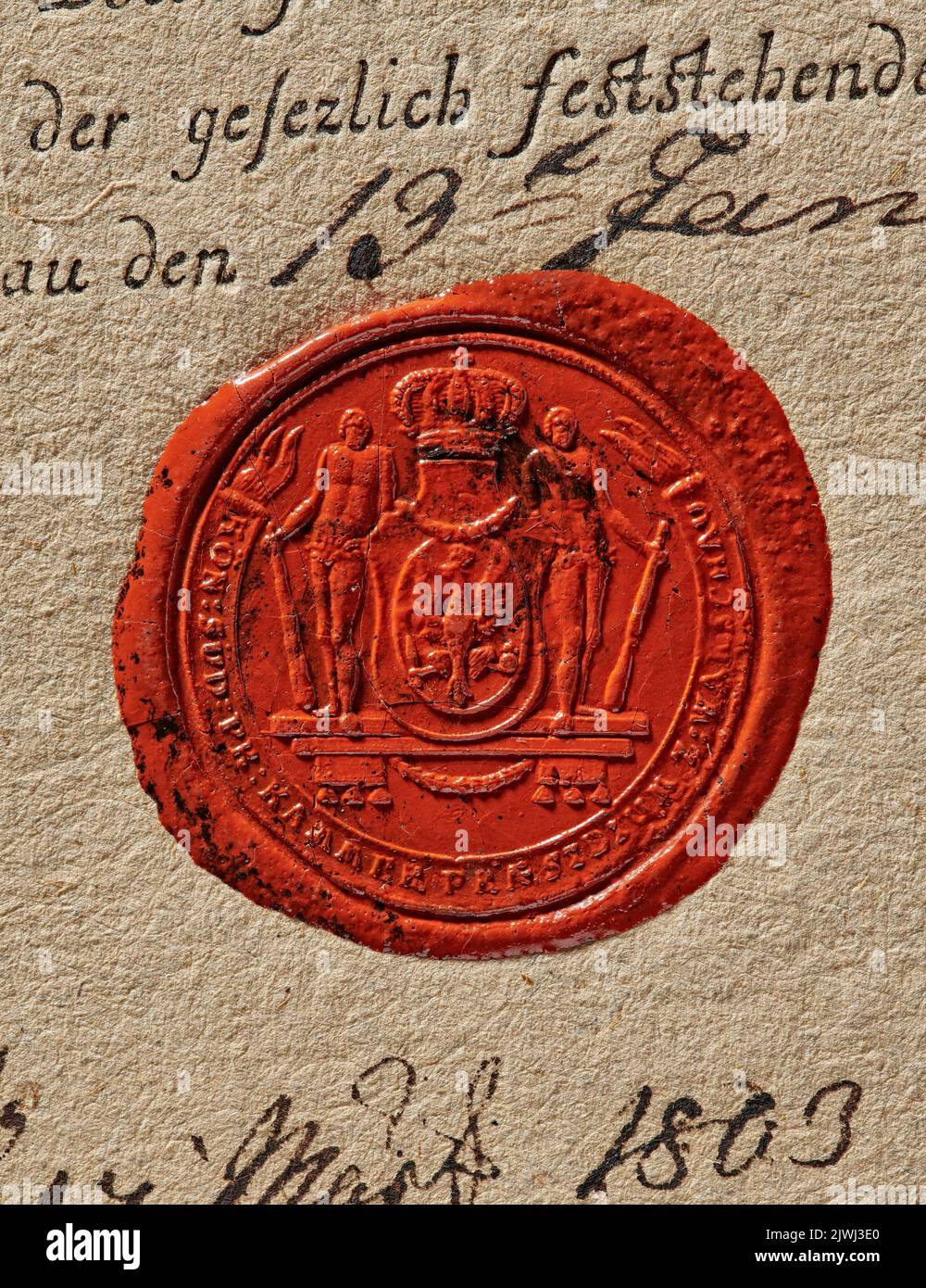 Sigillo del Presidio del Tesoro reale della Prussia meridionale. Prusy Południowe, kamera Królewska, firmatario Foto Stock