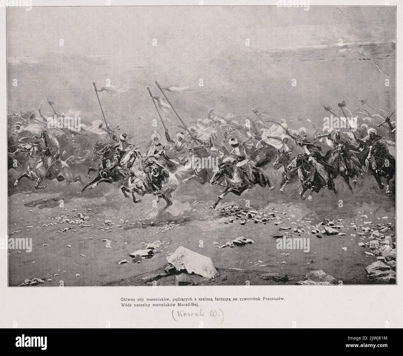 Riproduzione di un dipinto: Wojciech Kossak (1856-1942), frammento del panorama Battaglia delle Piramidi; estratto da una rivista. Biesiada Literacka (Warszawa ; czasopismo ; 1876-1917), editore Foto Stock